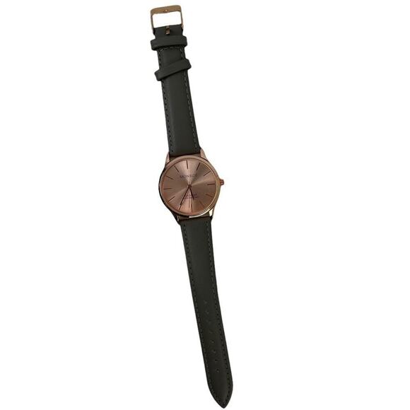 NWOT MONROE SOLÉROSE WATCH CHARCOAL LEATHER ROSE GOLD - Picture 12 of 16